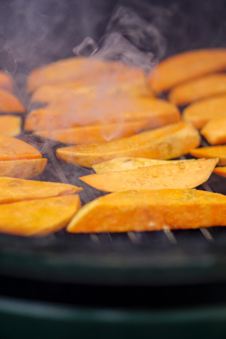Grilled Sweet Potato Wedges on the Big Green Egg
