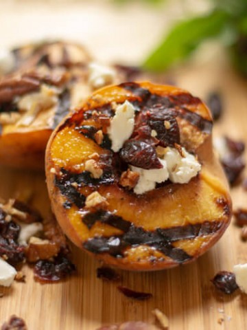 Grilled Peaches with Goat Cheese Pecans and Cranberries