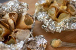 Grilled Roasted Garlic in Foil and a Nice Teaspoon of the Soft Garlic