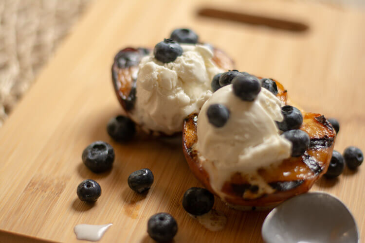 Melting Ice Cream on the Peaches with Blueberries
