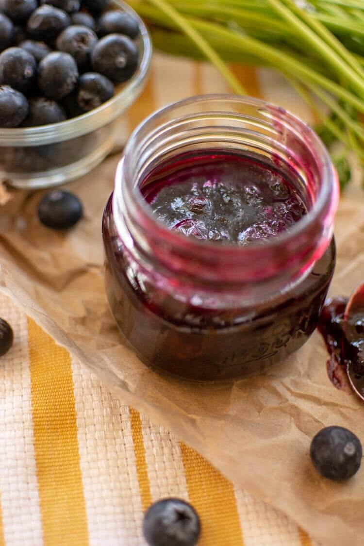 Freshly made Blueberry BBQ Sauce with fresh blueberries