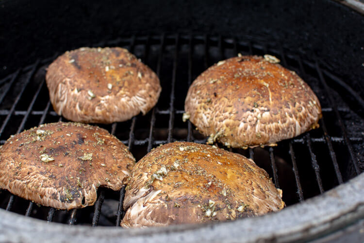 Grill the Portobellos upside down for a few minutes first. Note the herbs and olive oil on the mushroom cap