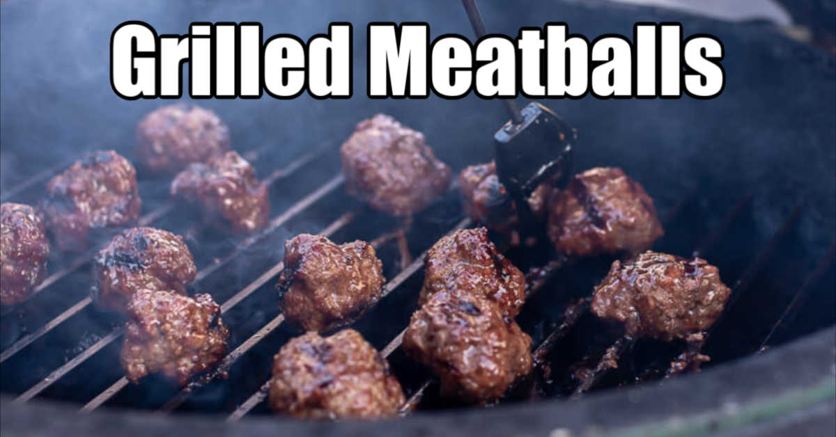 grilled meatballs being brushed with an Asian sauce