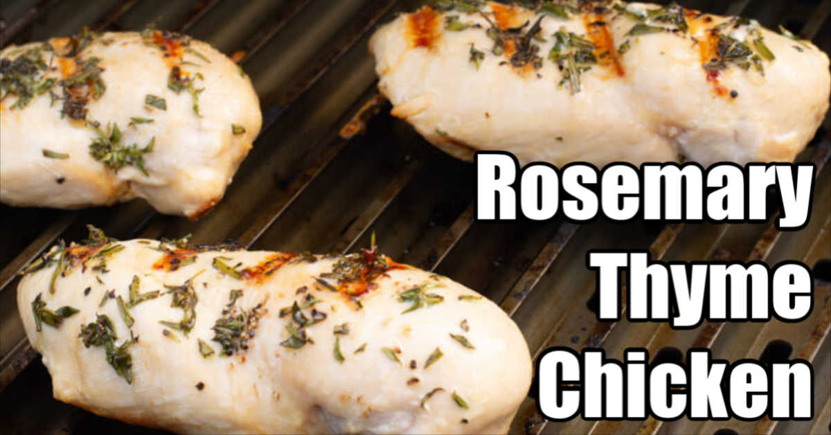 grilled chicken breasts on the GrillGrate with rosemary and thyme seasoning