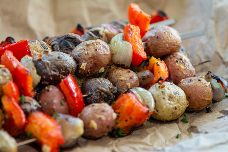 potato skewers on butcher paper ready for serving