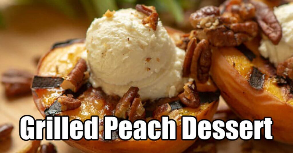 grilled peach stuffed with honey and goat cheese and topped with pecans