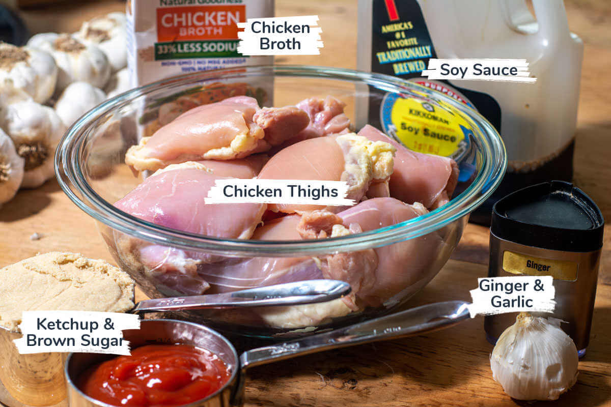 ingredients for the Huli Chicken with labels.