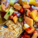juicy fish fillet with a jerk seasoning topped with a finely chopped Caribbean salsa.