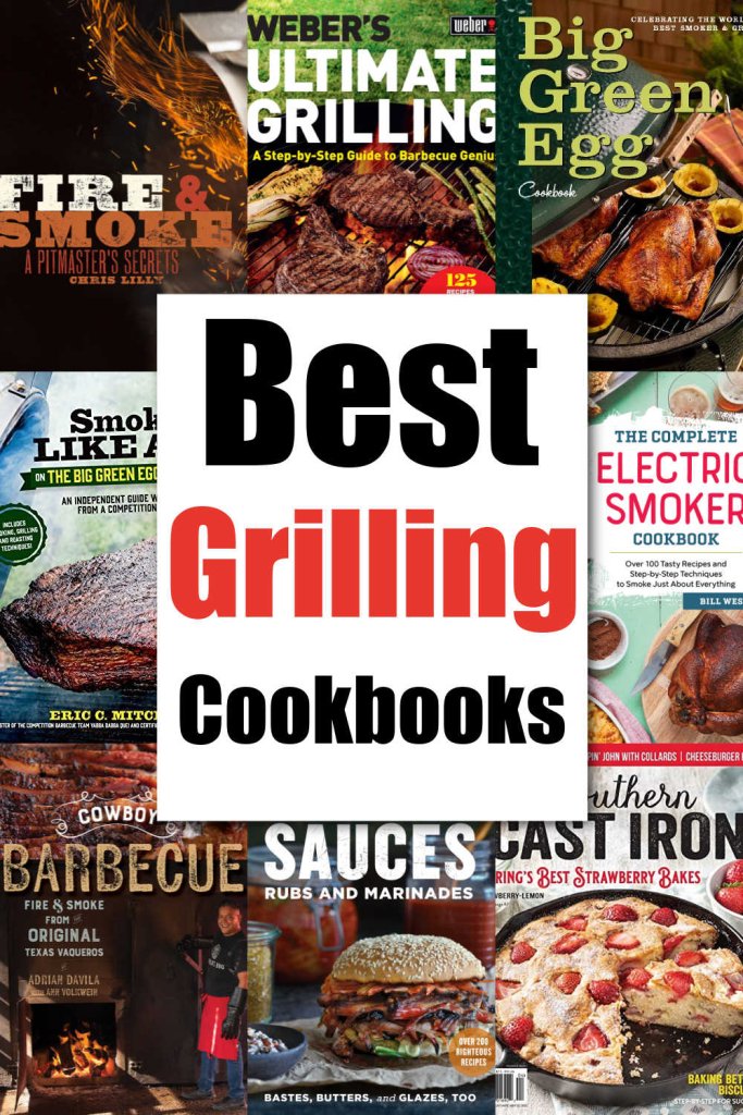 photos of the covers of some of the best cookbooks for grilling and smoking.