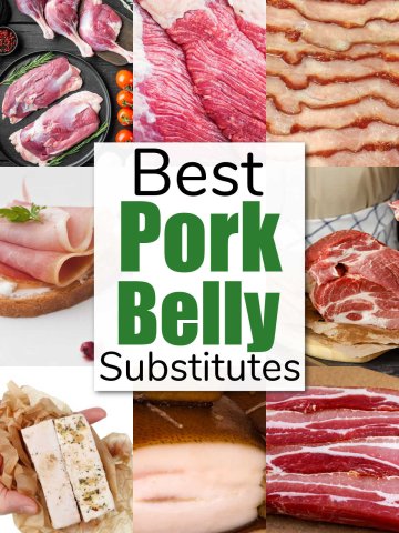 eight photos showing different pork belly replacements with a text box stating the same.