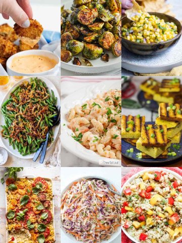 nine images of side dishes that go with BBQ chicken.