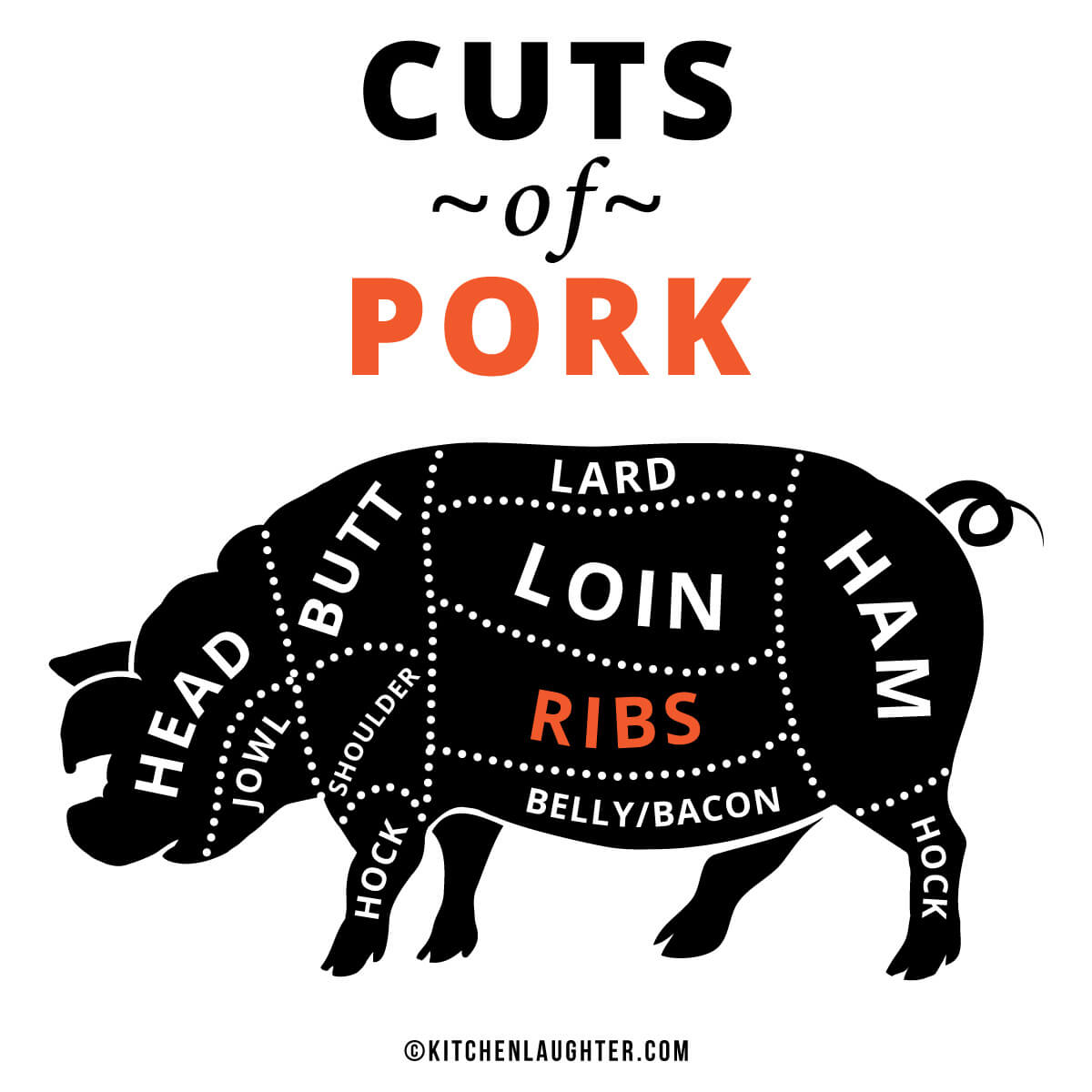 Graphic with different cuts of pork with the ribs primal cut highlighted and text.