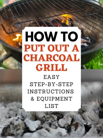 BBQ coals burning in grill and spent charcoals and ash.