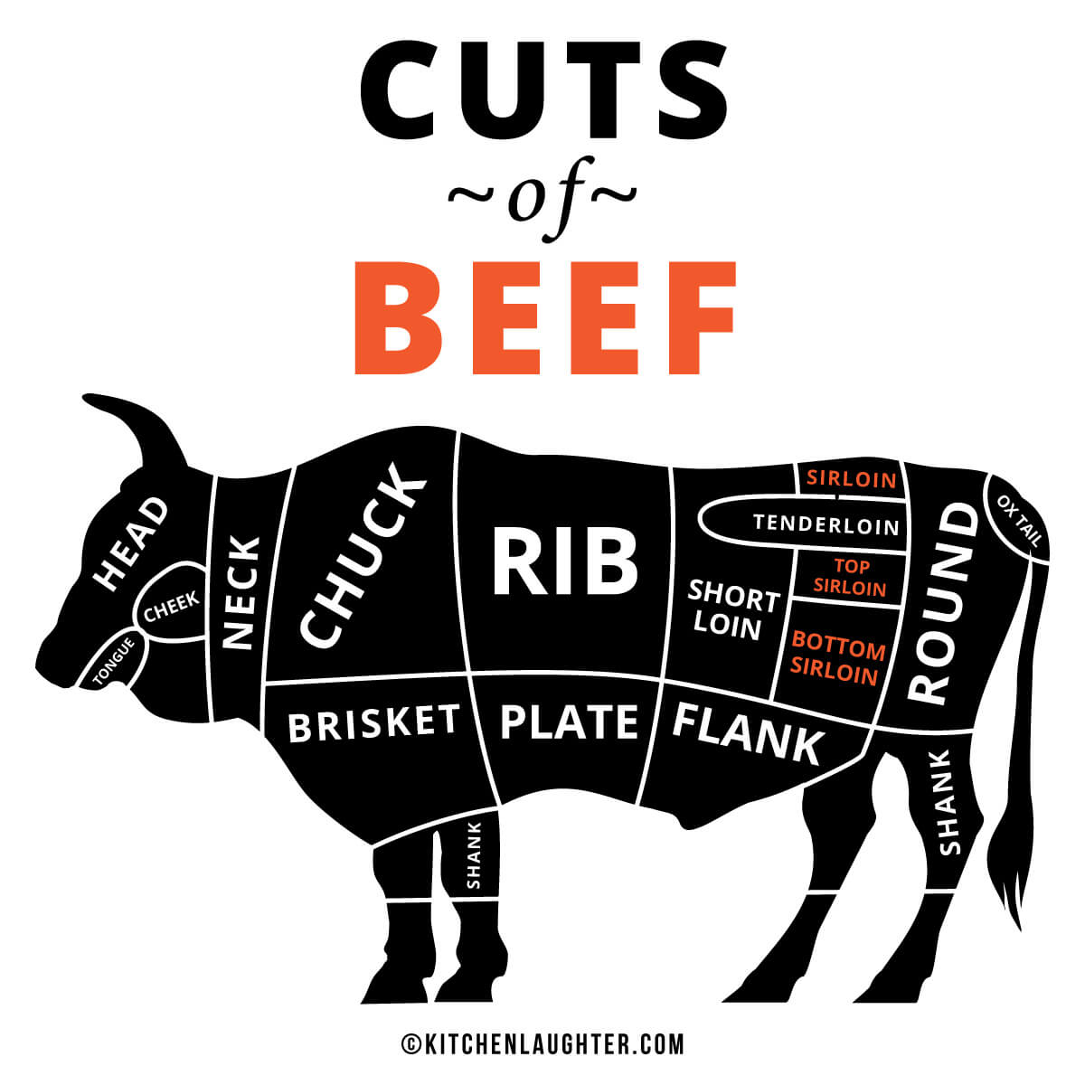 Graphic showing different cuts of beef with the sirloin area being highlighted.