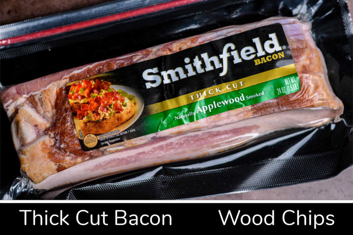 ingredient photo showing a package of thick cut Smithfield bacon.